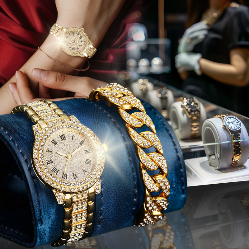 Set de reloj y brazalete con cristales