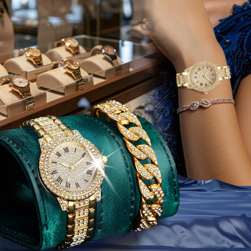 Set de reloj y brazalete con cristales
